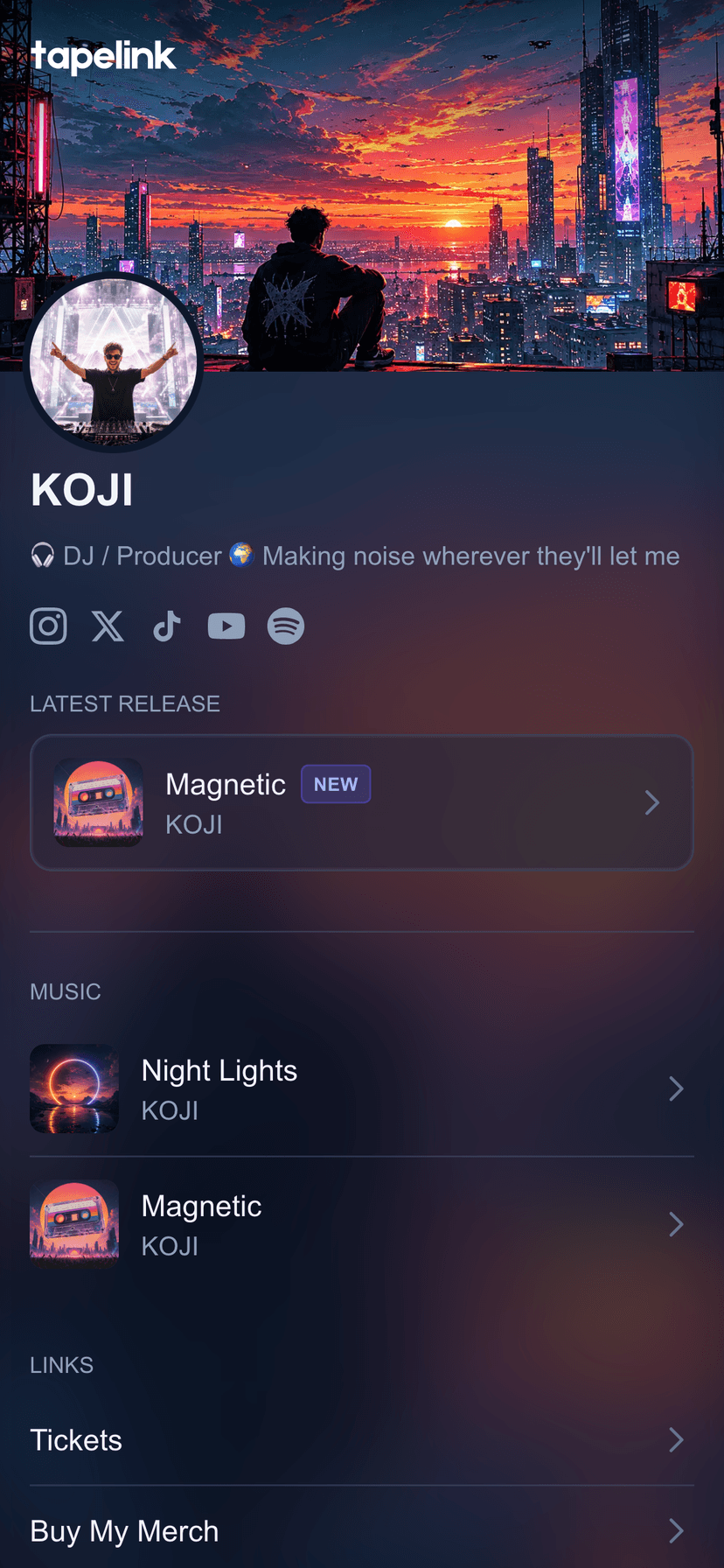 Artist page with light glass theme